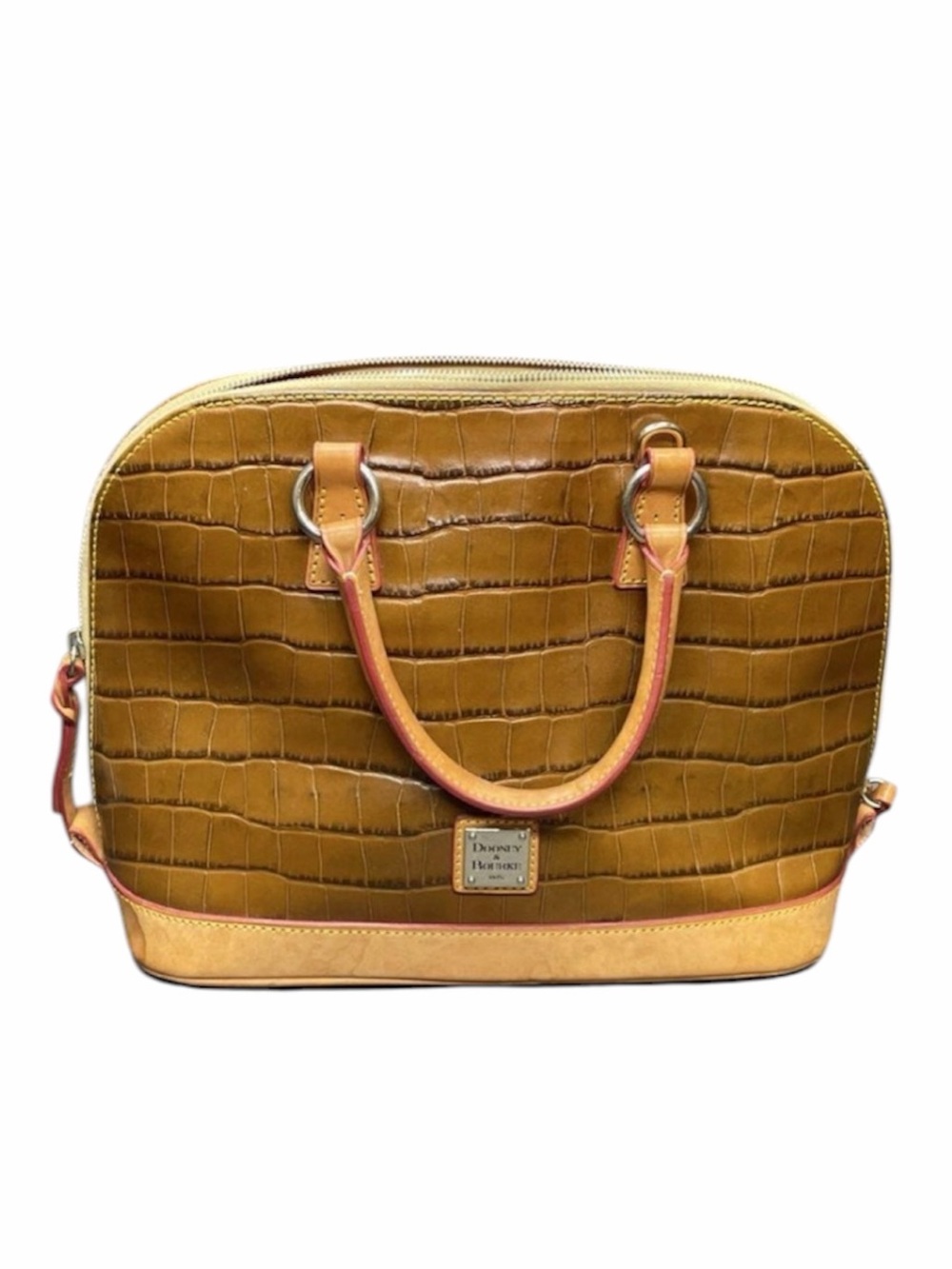 Dooney & Bourke Tan Croc-Embossed Satchel with Natural Trim